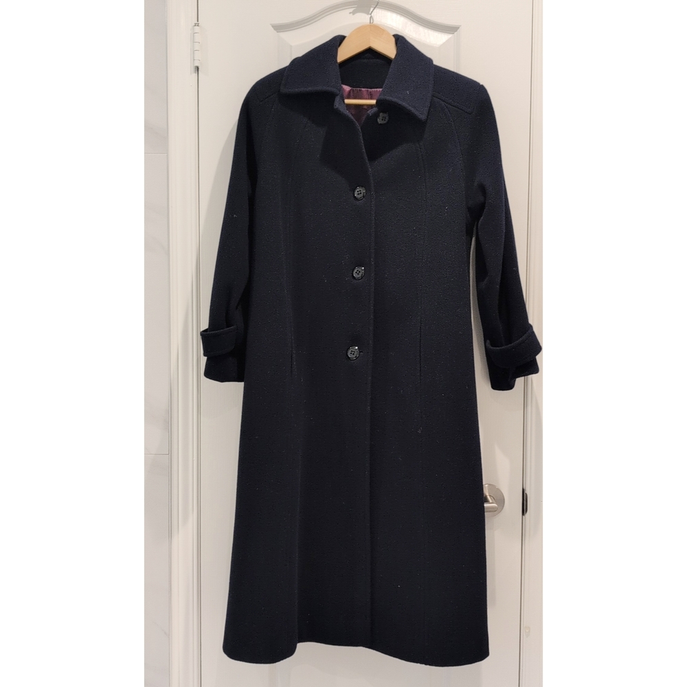 Vintage Anna Collection Wool Coat, Navy Blue, Long, Women's